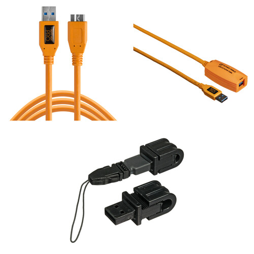Tether Tools TetherPro USB 3.0 Cable, USB 3.0 Extension Cable & Jerkstopper Tethering Kit (Orange)