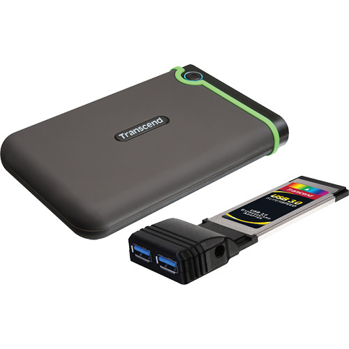 Transcend StoreJet 25D3 Portable Hard Drive (500GB, Green) with ExpressCard/34 Adapter