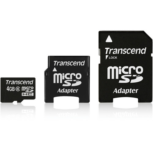 Transcend 4GB microSDHC Memory Card Class 6 with miniSD and microSD Adapters