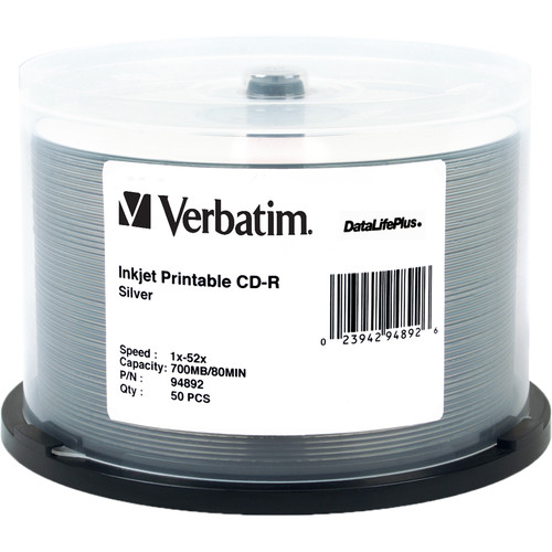 Verbatim CD-R Silver Inkjet Printable Disc (50)