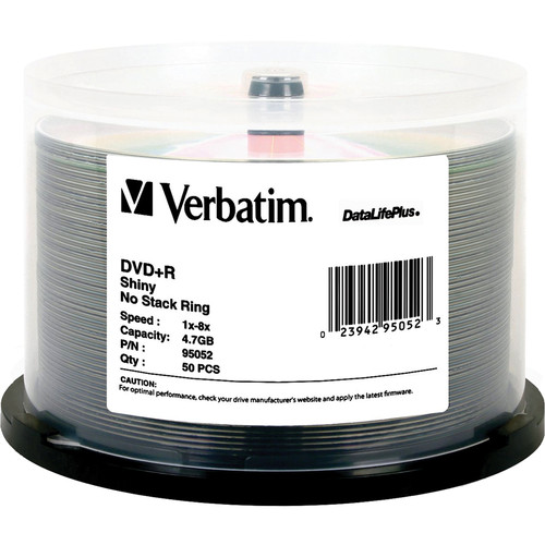 Verbatim DVD+R 4.7GB, 8x, DataLifePlus Shiny Silver Disc (Spindle Pack of 50)