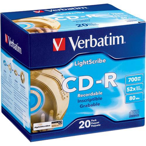Verbatim CD-R 52X 80 Minute, LightScribe Printable Recordable Disc (Slim Jewel Case 20)