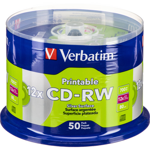 Verbatim CD-RW 700MB 12x DataLifePlus Inkjet Printable Recordable Disc (Silver, Spindle Pack of 50)