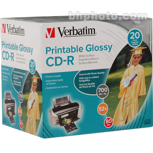 Verbatim CD-R Inkjet/Hub Printable Recordable CD with Slim Jewel Case (Pack of 20)