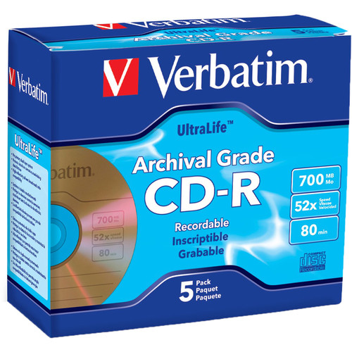 Verbatim CD-R 700MB Gold Archival Disc (5) 96319 B&H Photo Video
