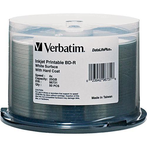 Verbatim BD-R Blu-ray DataLife Plus Inkjet Printable Disc (Spindle Pack of 50)