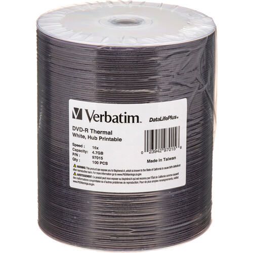 Verbatim DVD-R 4.7GB 16x Thermal Printable Disc (Spindle Pack of 100)