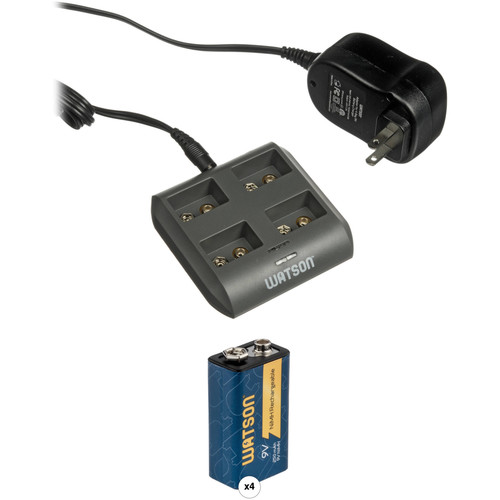 Watson 4-Bay 9V Charger & 4 9V Rechargeable Batteries Kit