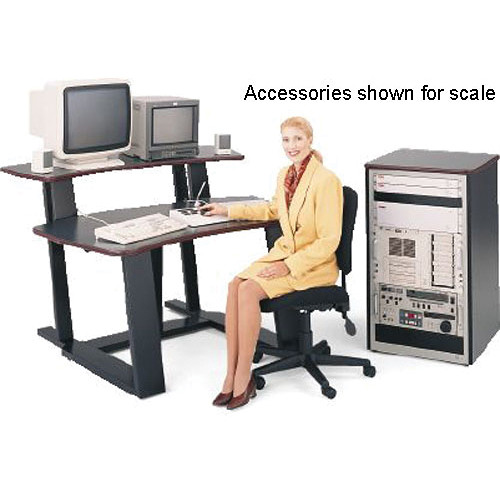 Winsted E4523 59"-Wide Digital Desk with 35" Vertical Rack (Black Granite/Red Trim)
