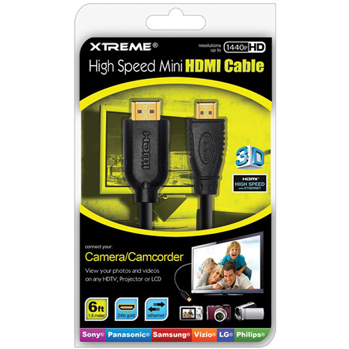 Xtreme Cables 3' High-Speed Mini HDMI (Type C) Male to HDMI (Type A) Male