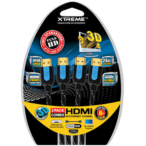 Xtreme Cables High-Speed Braided HDMI Cable With Ethernet - 6' (2-Pack)