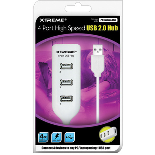 Xtreme Cables 4 Port High Speed USB 2.0 Hub with Short Cable