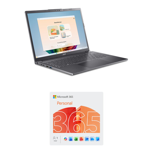 Acer 14" Aspire 14 AI Multi-Touch Laptop Copilot+ PC and Microsoft 365 Personal Kit (1-User License / 12-Month Subscription / Download)