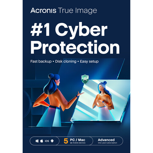 Acronis True Image Advanced Edition with 500GB Cloud Storage (5 Windows or Mac Licenses, 1-Year Subscription, Download)