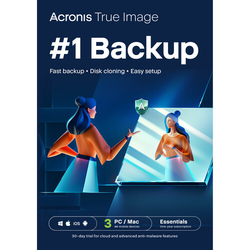 Acronis True Image Essential Edition (3 Windows or Mac Licenses, 1-Year Subscription, Download)