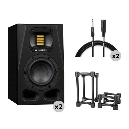 Adam Professional Audio A4V 130W 4" Active 2-Way Monitor Value Kit with Acoustic Isolation Stands and Cables (Pair)