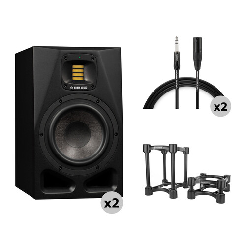 Adam Professional Audio A7V 130W 7" Active 2-Way Monitor Value Kit with Acoustic Isolation Stands and Cables (Pair)
