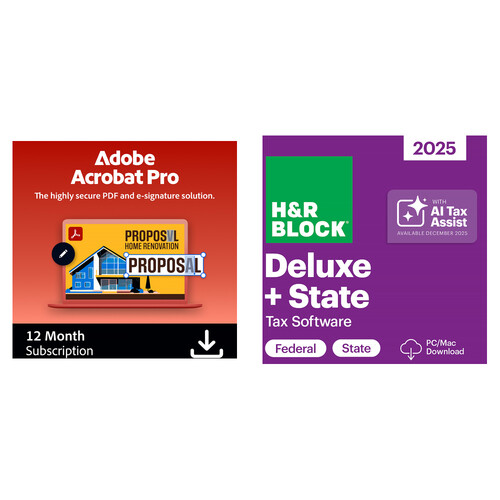 Adobe Acrobat Pro with H&R Block 2025 Deluxe + State Tax Software (Download)