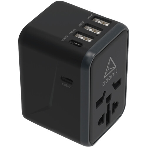 Adonit PD-3A2C 61W Universal World Travel Adapter (Black)