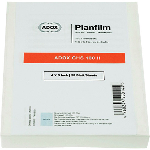 Adox CHS 100 II Black and White Negative Film (4 x 5", 25 Sheets)