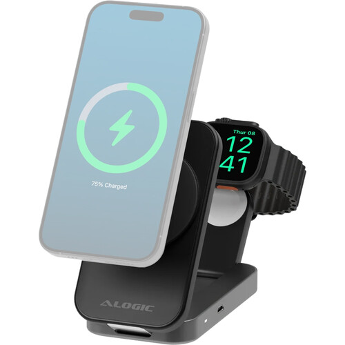 ALOGIC Flip 2-in-1 Qi2 Wireless Charging Stand (Black)