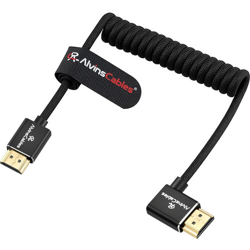 Alvin's Cables Coiled 8K 2.1 Straight to Left-Angle HDMI Braided Cable (12 to 18")
