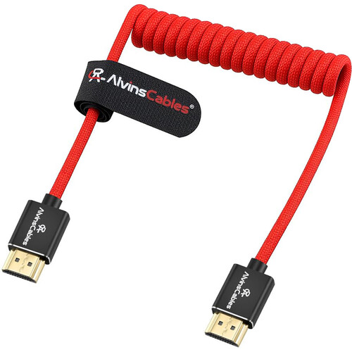 Alvin's Cables Coiled 8K 2.1 HDMI Braided Cable (12 to 18", Red)