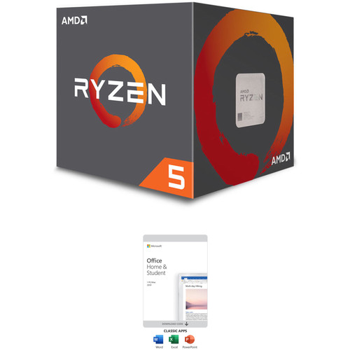 AMD Ryzen 5 2600X 3.6 GHz Six-Core AM4 Processor with Microsoft Office Home & Student 2019 Kit (1-User License, Product Key Code)