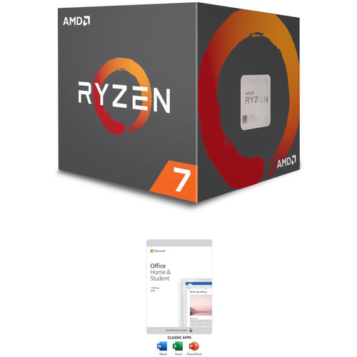 AMD Ryzen 7 2700X 3.7 GHz Eight-Core AM4 Processor with Microsoft Office Home & Student 2019 Kit (1-User License, Product Key Code)