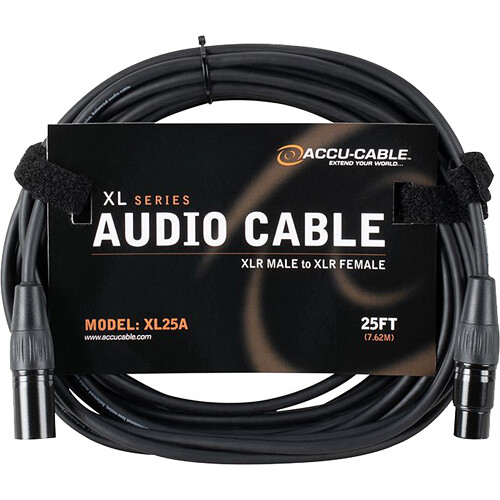 American DJ Accu-Cable XLR Male to XLR Female Balanced Audio Cable (25')