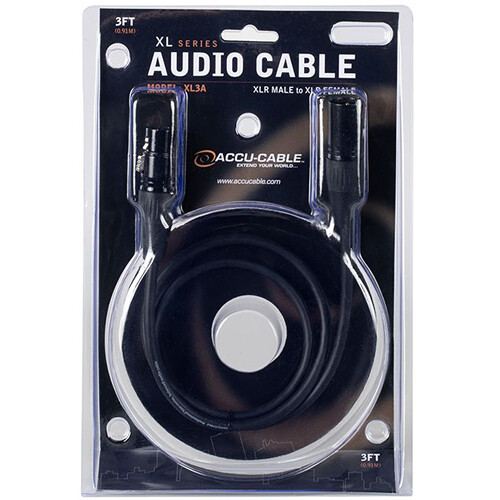 American DJ Accu-Cable XLR Male to XLR Female Balanced Audio Cable (3')