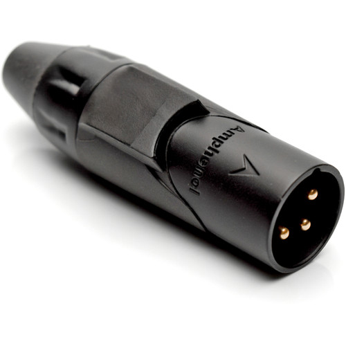 Amphenol AX3MB0M-AU 3-Pole Male XLR Connector with Gold Contacts (Black Finish, Black Mark Sleeve)