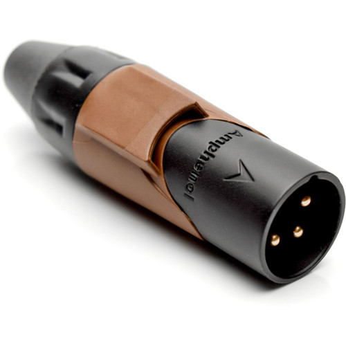 Amphenol AX3MB1M-AU 3-Pole Male XLR Connector with Gold Contacts (Black Finish, Brown Mark Sleeve)
