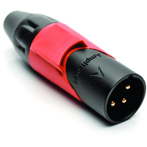 Amphenol AX3MB2M-AU 3-Pole Male XLR Connector with Gold Contacts (Black Finish, Red Mark Sleeve)