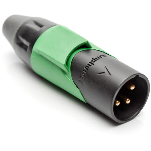 Amphenol AX3MB5M-AU 3-Pole Male XLR Connector with Gold Contacts (Black Finish, Green Mark Sleeve)