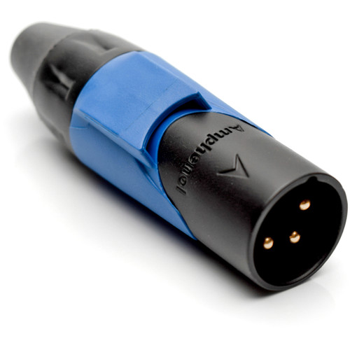 Amphenol AX3MB6M-AU 3-Pole Male XLR Connector with Gold Contacts (Black Finish, Blue Mark Sleeve)