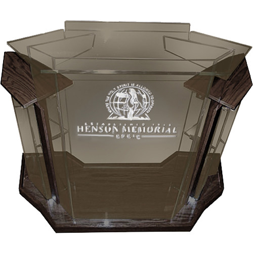 AmpliVox Sound Systems Deluxe Smoked Acrylic Floor Lectern with Walnut Wood Accent (42" Width)
