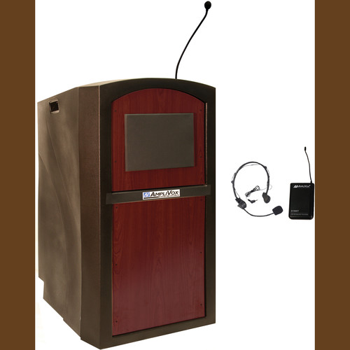 AmpliVox Sound Systems SW3250 Pinnacle Multimedia Lectern with Wireless Headset Microphone (Mahogany)