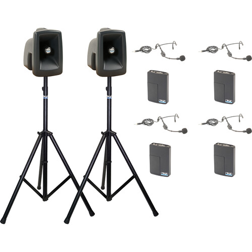 Anchor Audio MegaVox 2 COMP 4 Speaker Pair with Four WB-LINK Beltpacks and Four HBM-LINK Headset Mics