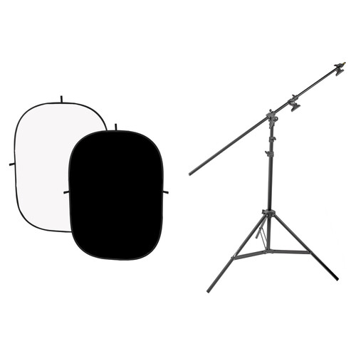 Angler Collapsible Background II and Impact Multiboom Kit (Black/White, 5 x 7')