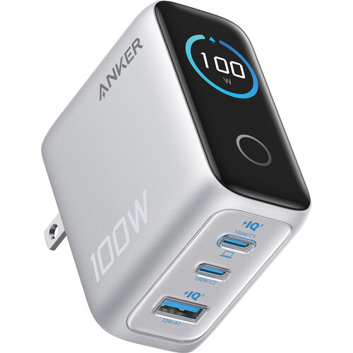 Anker 100W 3-Port USB Wall Charger with Display (Silver)