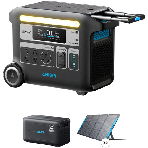 Anker PowerHouse 767 Portable Power Station & 760 Portable Power Station Expansion Battery with 531 Solar Panels Kit (5 Panels)