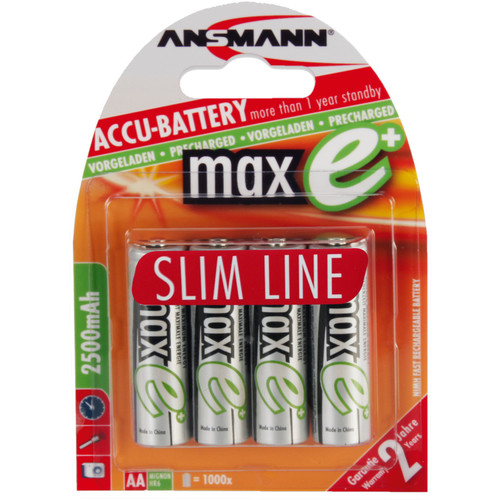 Ansmann maxE AA Rechargeable NiMH Batteries (1.2V, 2500mAh, 4-Pack)