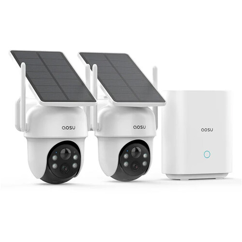 aosu SolarCam D1 Classic 2K Outdoor PTZ Wi-Fi Turret Night Vision 2-Camera Kit