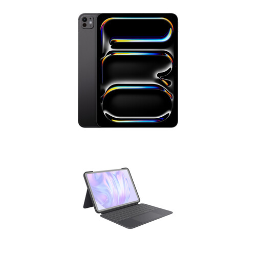 Apple 11" iPad Pro M4 Chip Kit with Logitech Combo Touch Keyboard Case (Standard Glass, 256GB, Wi-Fi Only, Space Black)