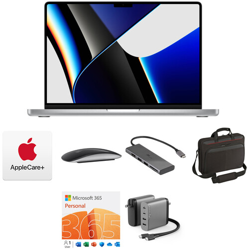 Apple 14.2" MacBook Pro Kit with AppleCare+, Mouse, USB Hub, Case, Software, and Charger (M1 Max, Late 2021, Silver)
