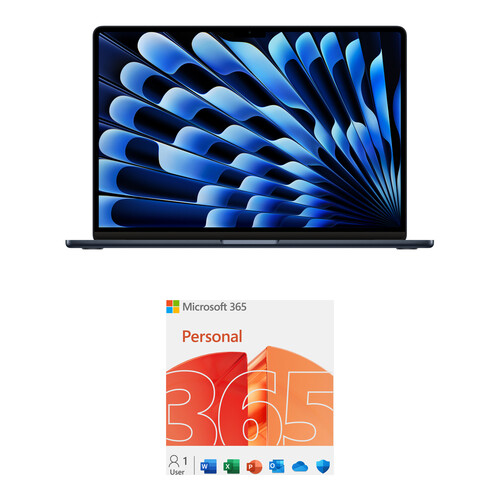Apple 15" MacBook Air with Microsoft 365 Personal 1-Year License (M3, Midnight)