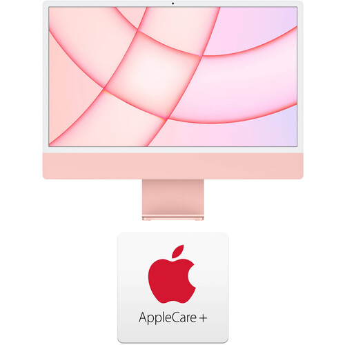 Apple 24" iMac with M1 Chip Kit with AppleCare+ (Magic Keyboard with Touch ID & Numeric Keypad, Power Adapter with Ethernet Jack, Pink)