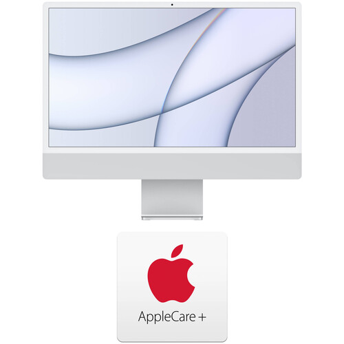 Apple 24" iMac with M1 Chip Kit with AppleCare+ (Magic Keyboard with Touch ID & Numeric Keypad, Silver)