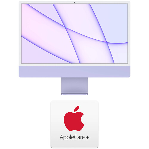 Apple 24" iMac with M1 Chip Kit with AppleCare+ (Magic Keyboard with Touch ID & Numeric Keypad, Purple)